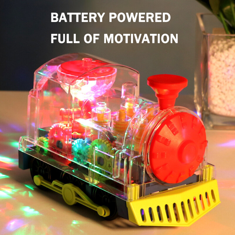قطار تروس كهربائي شفاف للأطفال ، قطار المشي العالمي ، أضواء ملونة ، ألعاب موسيقية ، هدية للأطفال ، ZK20