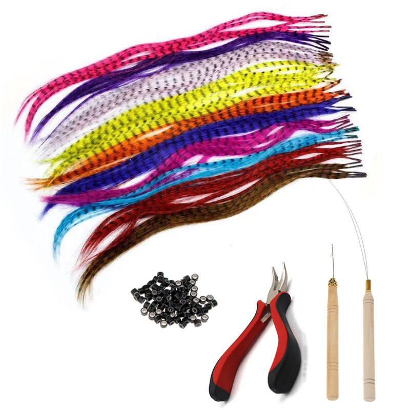 Ekstensi rambut bulu sintetis 16 inci 50 helai/pak, ekstensi rambut berwarna, ekstensi bulu warna-warni untuk wanita