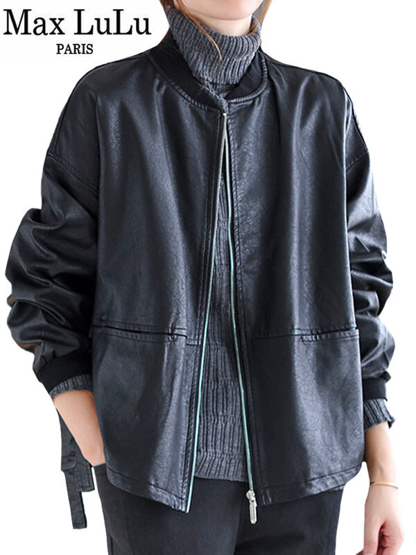 Осенняя модная Байкерская одежда Max LuLu 2024, женские свободные винтажные Куртки из искусственной кожи, женские роскошные панковские пальто из искусственной кожи, черная верхняя одежда