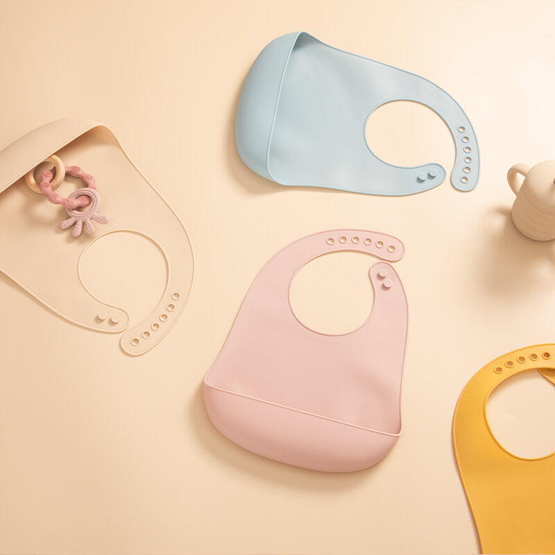 Babador impermeável de silicone do bebê, monocromático, ajustável, alimentação do recém-nascido, panos de arto, lenço do bebê, sem BPA, acessórios infantis