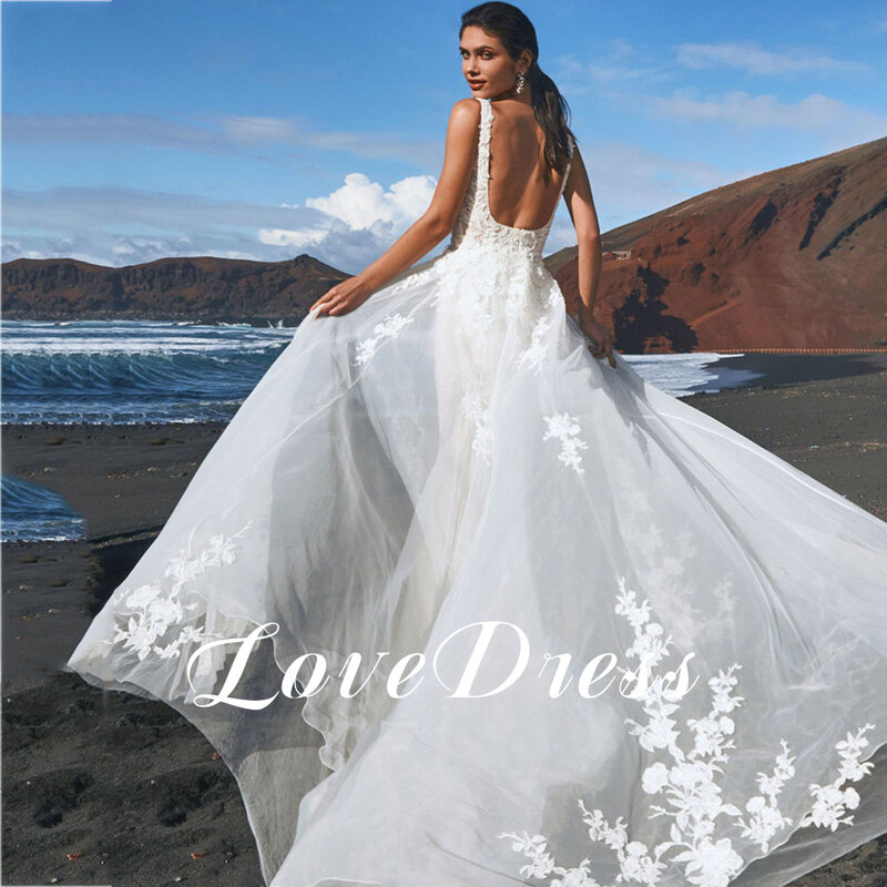2024 свадебное платье с квадратным вырезом и съемным шлейфом, кружевные аппликации без рукавов, платье невесты в стиле бохо с юбкой-годе и открытой спиной, женское платье