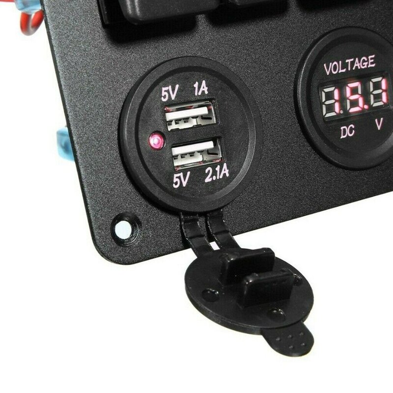 5-Gang Waterproof Circuit LED Rocker Switch Panel Breaker Circuit for RV Car Marine Boat with Night Glow Stickers