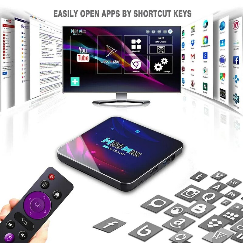 H96 Max V11 Set Top BOX TV pintar, Android 11 4GB RAM Rockchip 3318 4K Google Video 3D BT4.0 4K pemutar Media