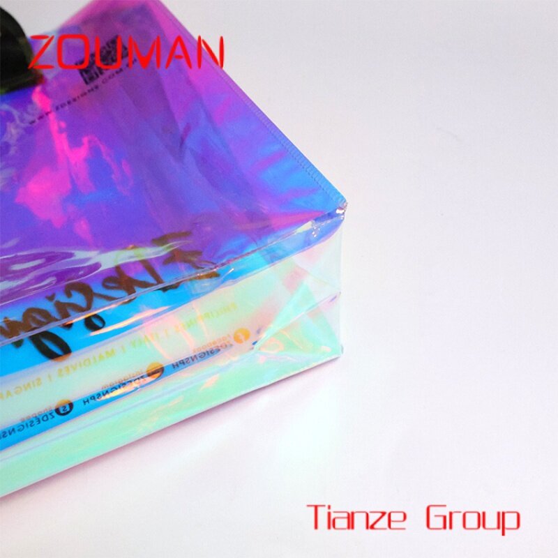 Bolsa de plástico transparente de PVC de alta calidad, bolsa holográfica para ropa y paquete de regalo