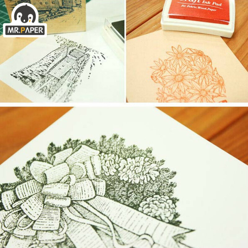 Mr.Paper-Bloc de tinta de un solo color, 15 modelos, Manual creativo, accesorios de sello de diario, suministros de arte hechos a mano, papelería para estudiantes