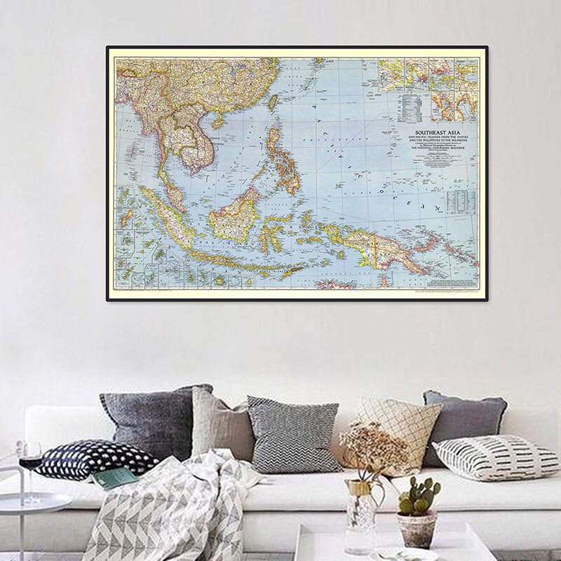 A2 Size World Map Detailed Southeast Asia 1944 Poster Wall Chart Retro Paper Kraft Paper Map of World Office Supplies