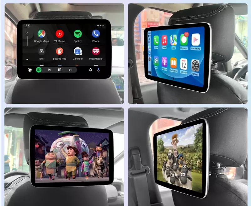 Jiuin-Android自動ヘッドレストモニターディスプレイ、10.1 "Apple Carplay、リアシート用タッチスクリーン、マルチメディア自走式viture
