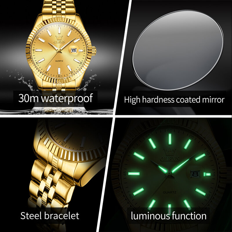 Olevs Original Luxus Paar Uhr Gold Edelstahl Armband Quarz Männer und Frauen Uhr romantische Liebhaber Geschenk Armband Uhren