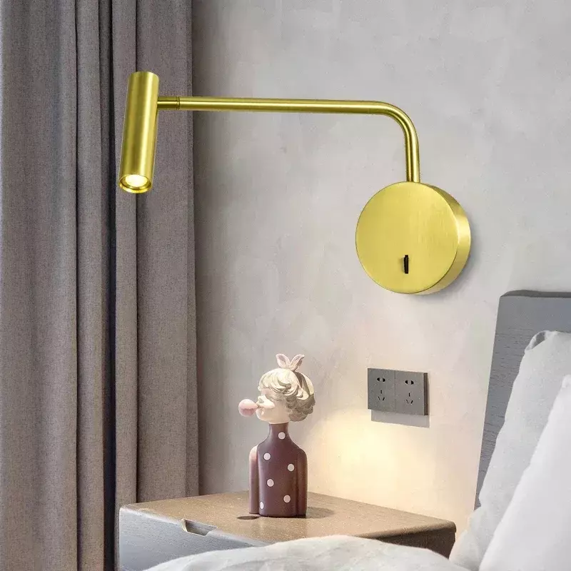 Lampade da parete moderne a LED con interruttore lampada da lettura a LED rotazione lampada da parete dorata soggiorno illuminazione interna comodino per lampada da camera da letto