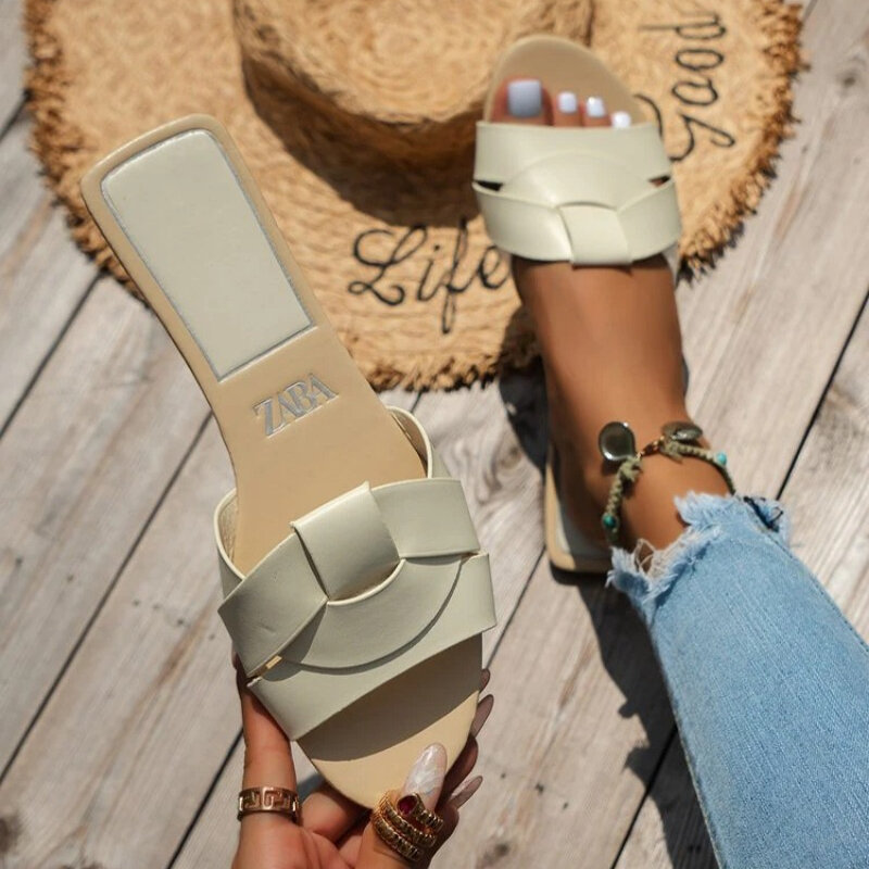 Zapatillas planas de diseñador Traf para mujer, zapatos tejidos con fondo informal, cómodos, de verano