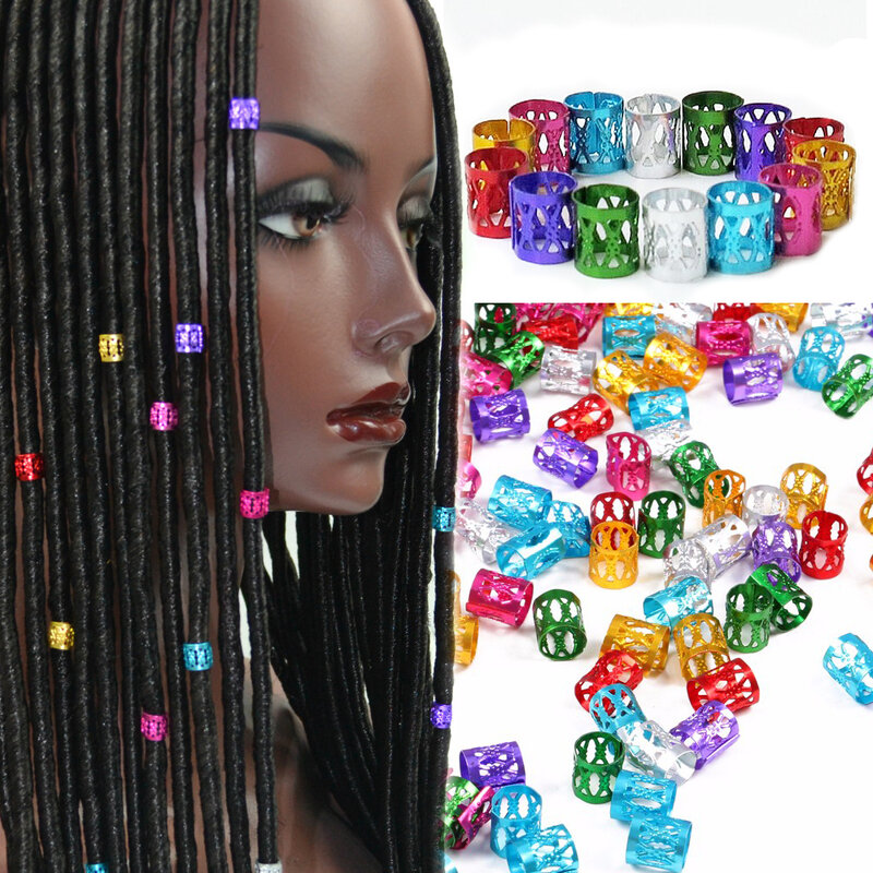 100 pçs colorido tubo de metal anel dreadlock grânulos de trança de cabelo ajustável anéis manguito clipes para acessórios de cabelo feminino ferramentas de estilo