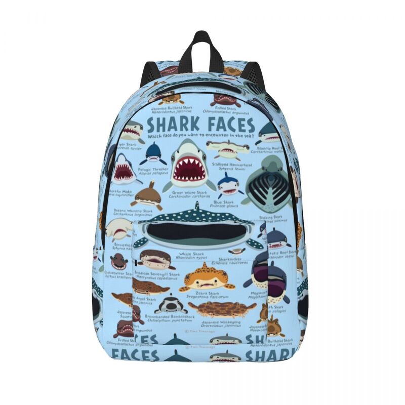 Shark Faces Backpack Middle High College School Student Bookbag Teens Canvas Daypack Outdoor
