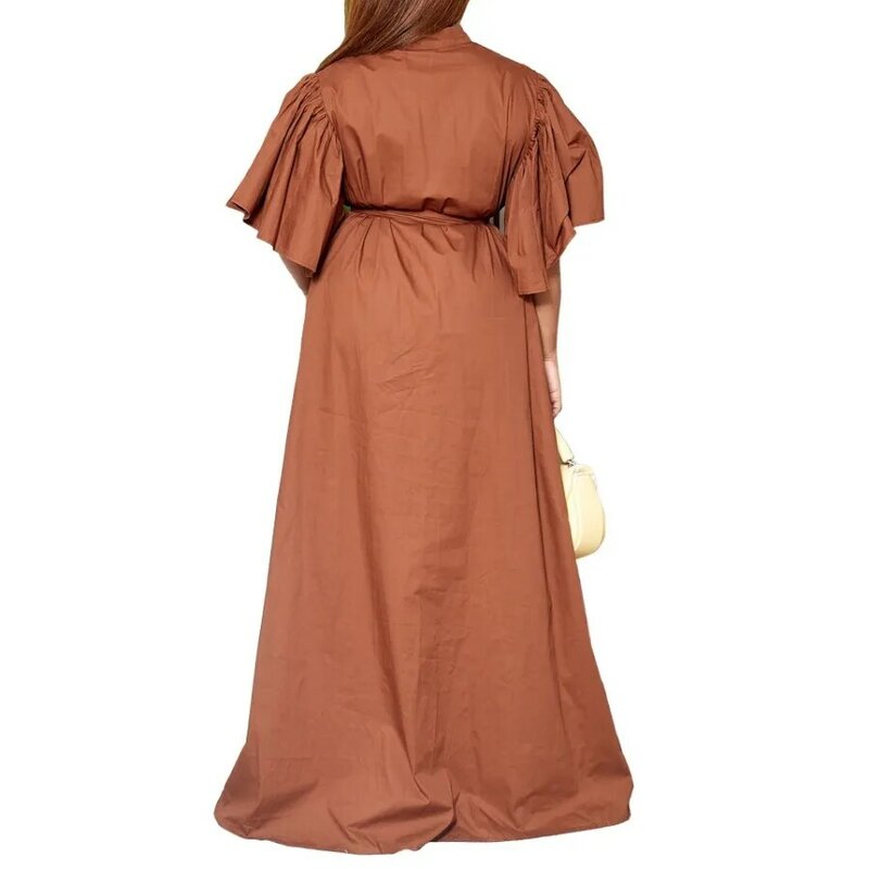 Африканские платья-Макси для женщин, лето 2024, элегантное Африканское платье-рубашка из полиэстера с коротким рукавом, Дашики, африканская одежда, платья