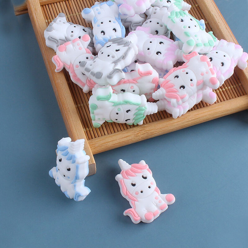 32*24mm 10pc/lot Cartoon Unicorn Silicone Baby Teething Beads Toy for Pacifier Chain Molars Accessories Safe Oral Care BPA Free
