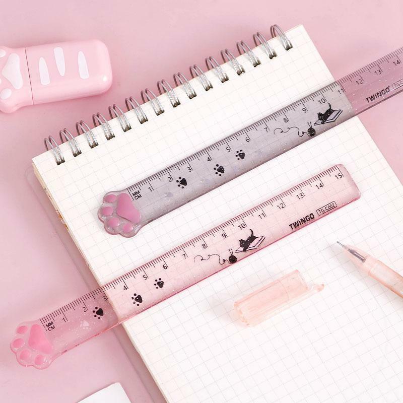 1Pcs Kawaii Cat Paw Straight Ruler Cute Transparent Rulers Student Stationery Measuring Drawing Tools Office School Supplies