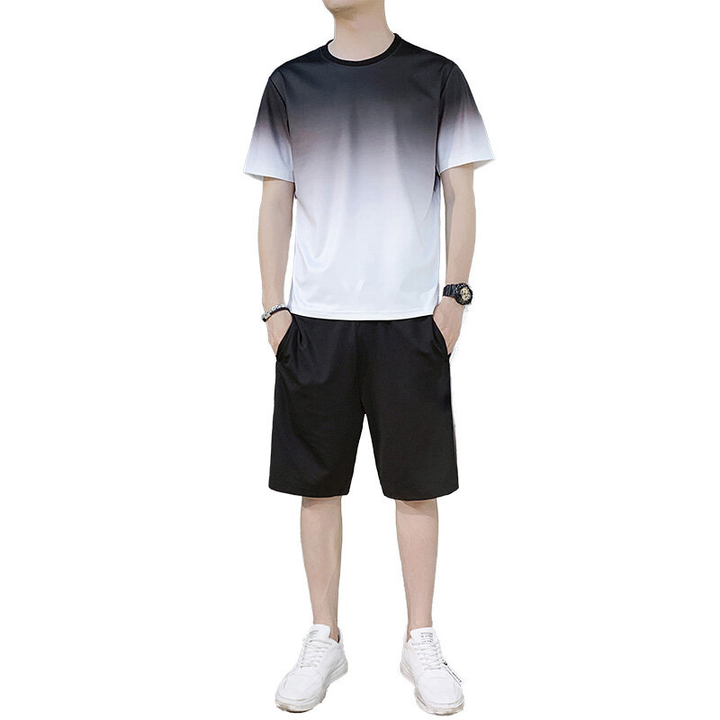 Pakaian olahraga untuk pria, pakaian olahraga motif gradien, baju Badminton, Kaus, celana pendek, nyaman, musim panas 2023