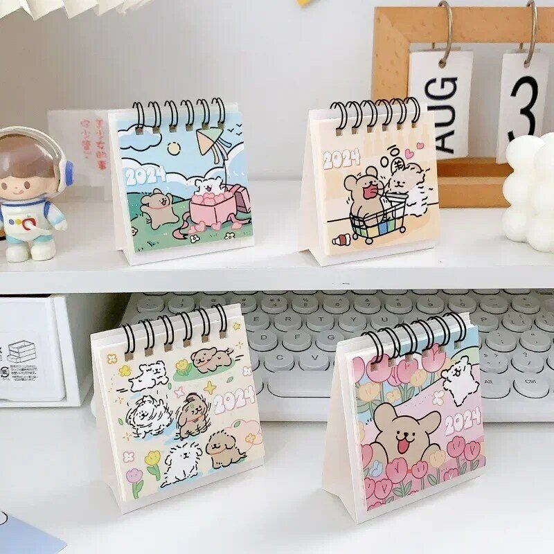 2024 Mini calendario Cute Cartoon Puppy Series calendario da tavolo piccolo calendario da tavolo portatile forniture per ufficio/studenti Kawaii
