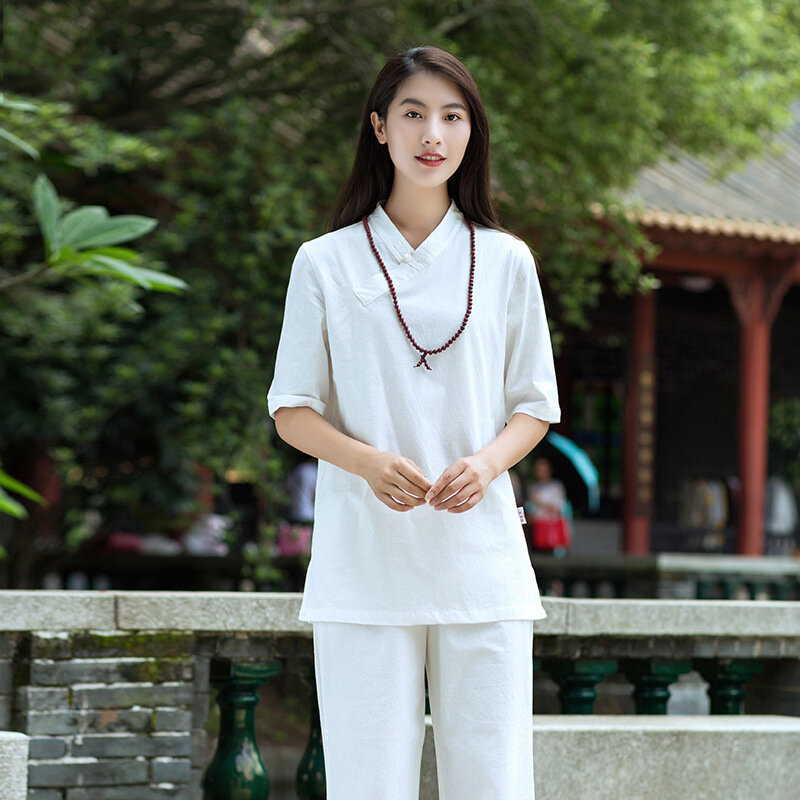 Fato de ioga de linho algodão para homens e mulheres, roupa solta de Tai Chi, roupa tradicional Tang, estilo chinês, novo, verão, outono 2022