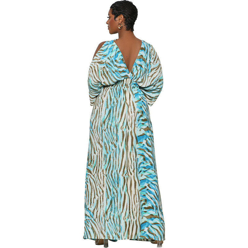 2022  African Print Dresses Summer Fashion Style African Women V-neck Polyester Long Dress African Dresses for Women