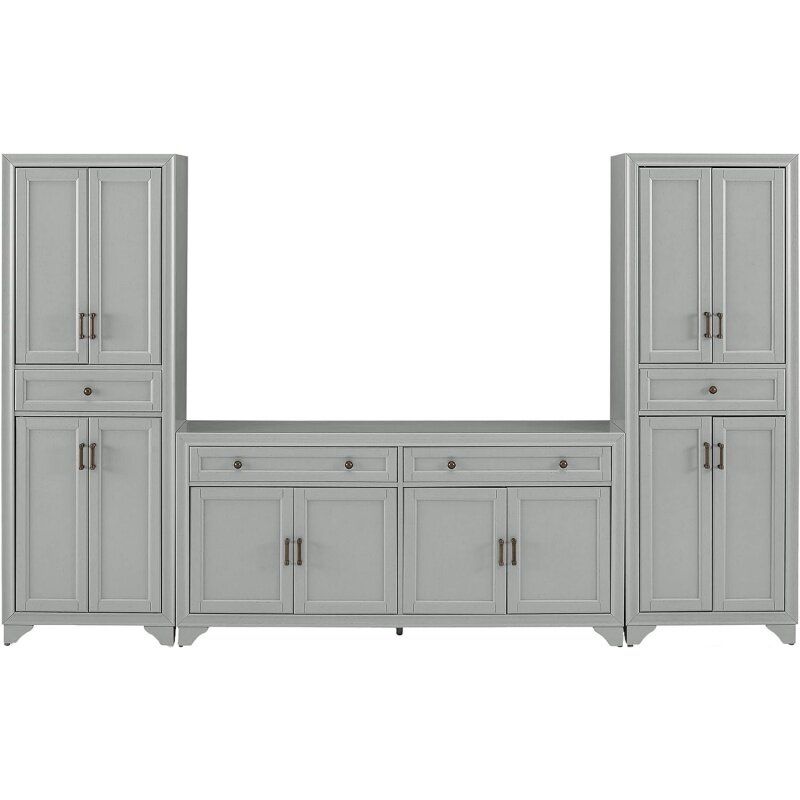 Crosby Furniture Tara-aparador y despensa, conjunto de 3 piezas, color gris desgastado