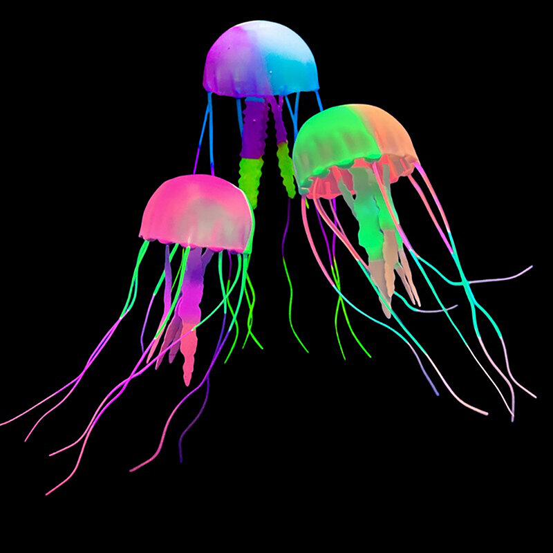 Brilhante Silicone Artificial Jellyfish Ornamentos para Aquário, DIY Acessórios, Fake Fish Tanks, Paisagismo Decoração, 1Pc