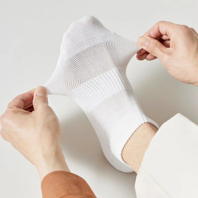Men'S Summer Socks Mesh Breathable Low Tube Socks Solid Color Sport Fallow Short Barrel Stockings Male Uniform Size Ankle-Wrap