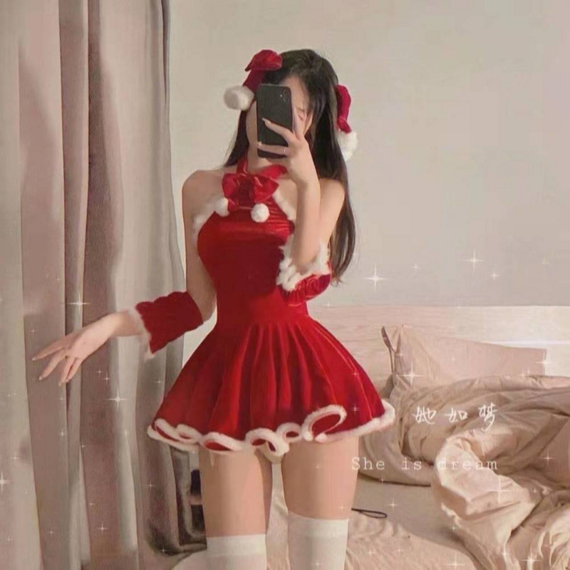 Senhora Santa Claus fantasia de cosplay para mulheres, topo vermelho, saia, capa, capa, lingerie sexy, empregada doméstica, uniforme de coelho, vestido extravagante, Natal, inverno