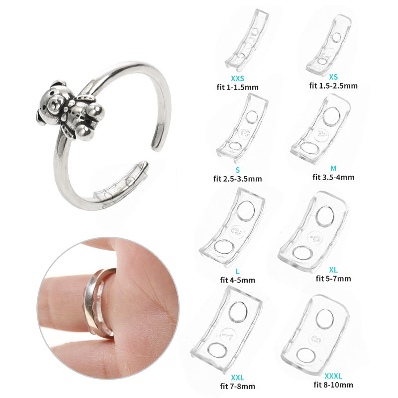 8 pçs transparente base anel tamanho ajuste guarda invisível anel tightener redutor ferramenta de redimensionamento borracha adesivo jóias ferramentas