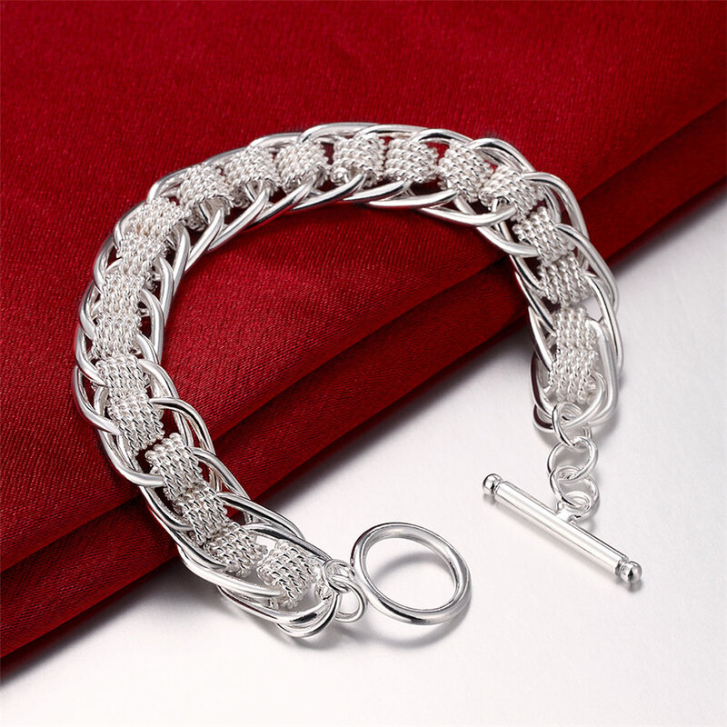 Szlachetna 925 srebrna szlachetna ładna łańcuszkowa solidna bransoletka dla kobiet mężczyzn Charms impreza prezent ślubna biżuteria gorąca modelka