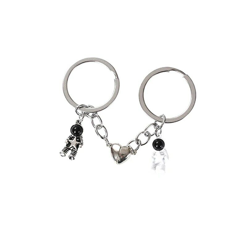 A Pair Keychain Astronaut Star Magnetic Button Key Ring Spaceman Key Chains For