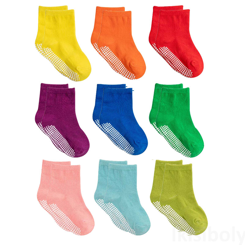 Chaussettes antidérapantes en coton pour bébés de 0 à 1, 3 à 5 et 7 ans, 6 paquets, semelles antidérapantes unisexes pour garçons et filles