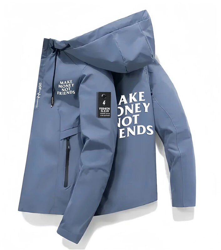 Make Money Not Friends-chaqueta con capucha para hombre, abrigo informal impermeable, holgado, a la moda, con eslogan inglés, 2024