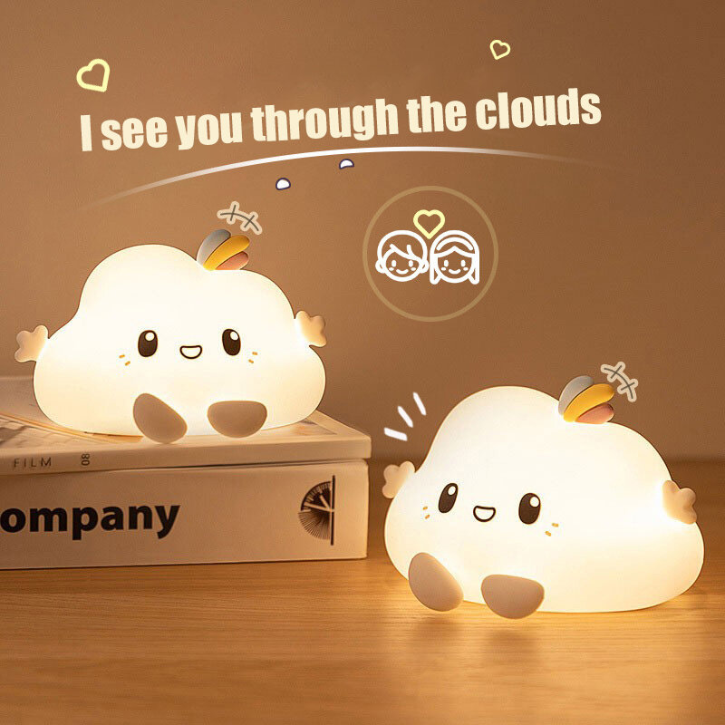 Veilleuse petit nuage Kawaii, lampe de chevet en silicone, décoration de chambre à coucher, lumière de table tactile pour bébé, cadeau pour enfants