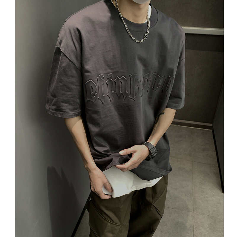 남성용 고딕 레터 포밍 프린팅 티셔츠, 하라주쿠 스트리트웨어, Y2k 오버사이즈 티셔츠, 한국 패션 반팔 상의 티