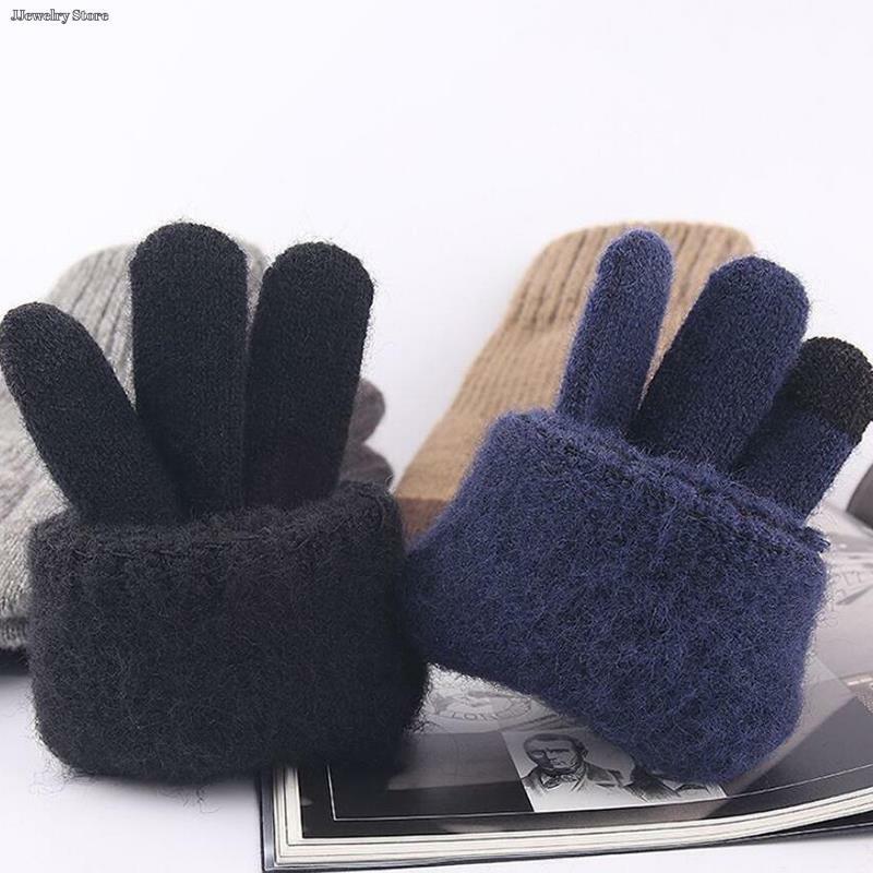 Женские плотные шерстяные вязаные велосипедные перчатки для вождения новые мужские теплые перчатки с закрытыми пальцами зимние двухслойные перчатки для сенсорного экрана