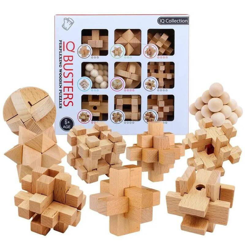 Rompecabezas clásico IQ para adultos y niños, juego educativo de madera, rompecabezas mental 2D 3D