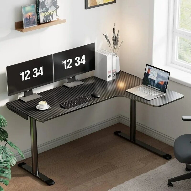 60 Inch L60 Home Office Corner PC Computer Gamer Table Large Writing Workstation Gifts w Mouse Pad Cable Management