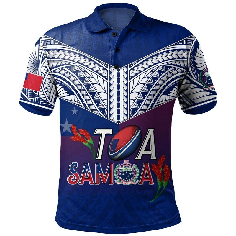 Polo de moda Hawaiana para hombre, camiseta polinesiana fresca con botones impresos en 3D, camisetas sueltas de verano, Tops de calle de manga corta