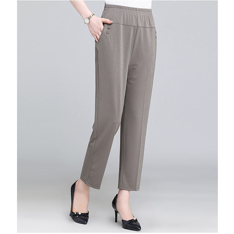 Middle Aged Old Women Spring Summer Pants Thin Elastic Waist Loose Cotton Mother Pants Casual Female Trousers Large Size 3XL
