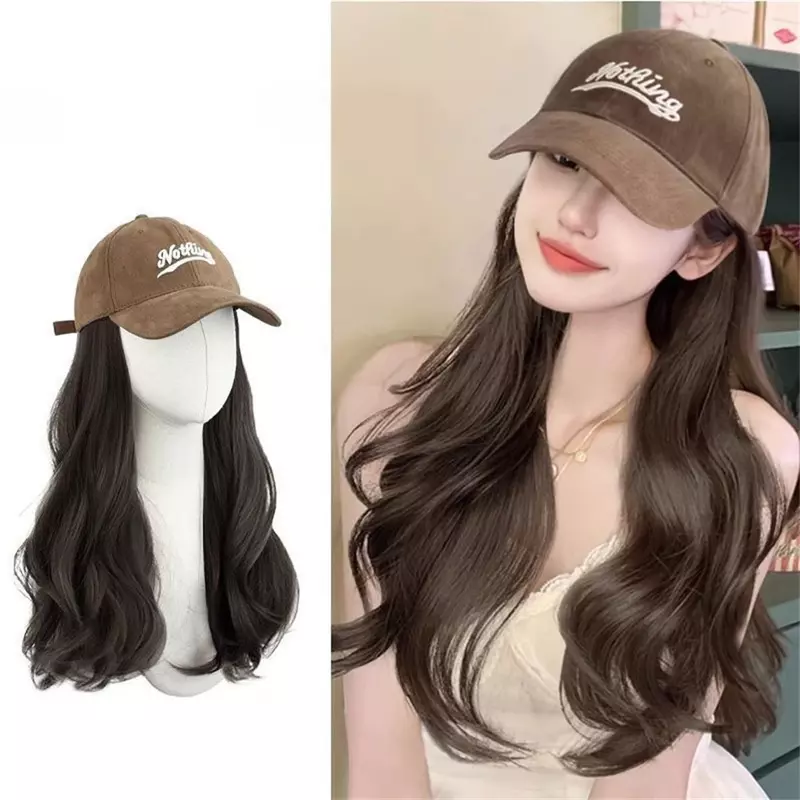 Moda lunga parrucca sintetica ondulata berretto da Baseball con estensioni dei capelli cappello parrucche naturale nero marrone collegare parrucca regolabile