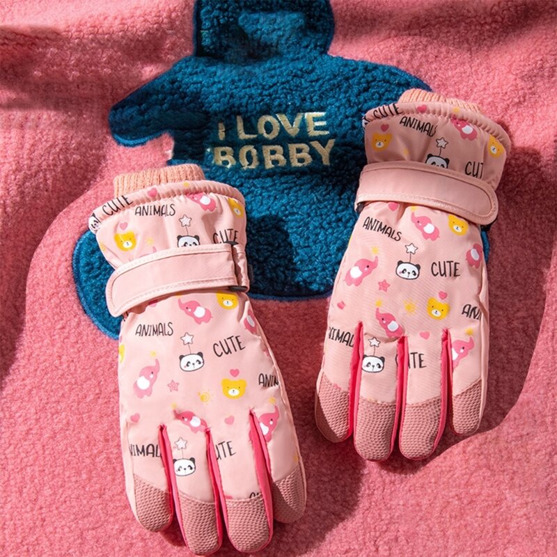 Dzieci puchate rękawiczki zimowe rękawice narciarskie rękawiczki jeździeckie ciepłe rękawiczki oddychająca dziewczyna chłopiec rękawiczki przytulne Unisex ogrzewacze do rąk