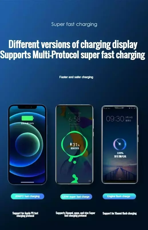 Xiaomi-120W Banco De Potência De Alta Capacidade, 30000mAh, Powerbank De Carregamento Rápido, Carregador De Bateria Portátil para iPhone, Samsung, Huawei