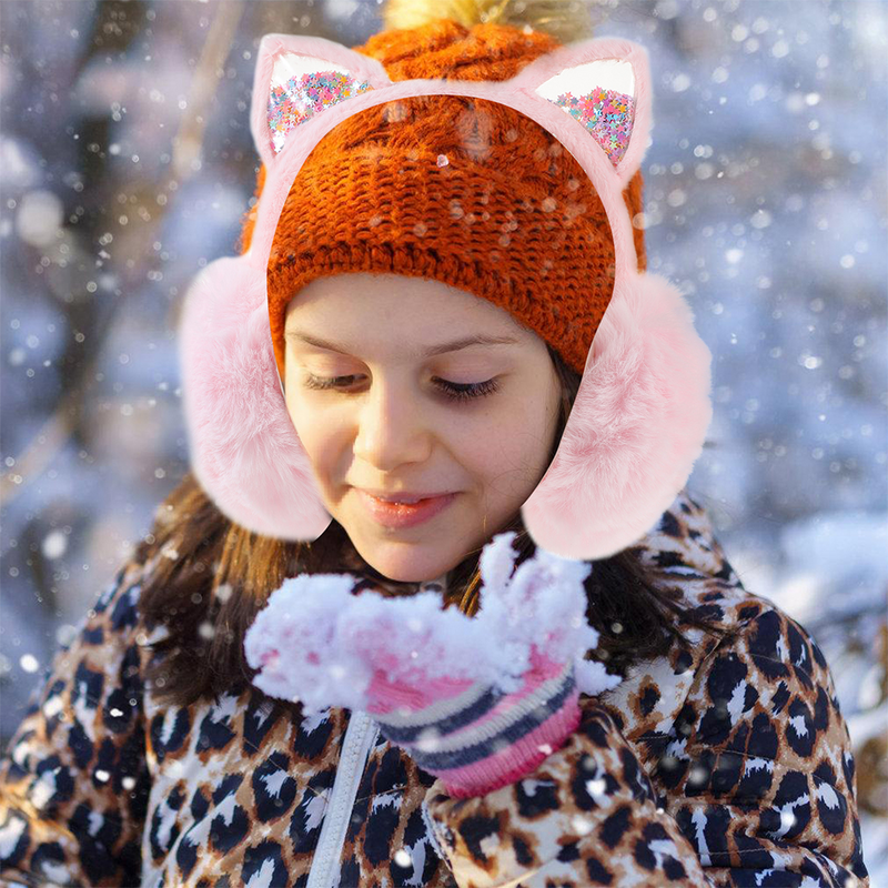 Reutilizável Plush Earmuff para meninas, orelha tampa, Headband para uso no inverno, 2pcs