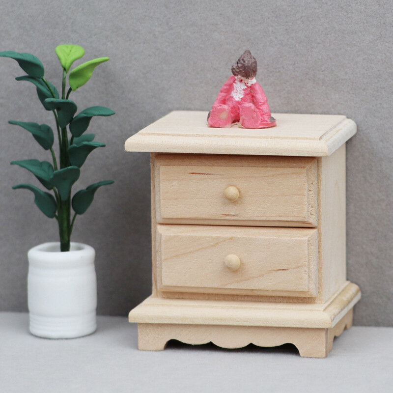 1:12 Dollhouse Miniature Bedside Table Side Cabinet Nightstand Drawer Cabinet Bedroom Model Decor Toy Doll House Accessories