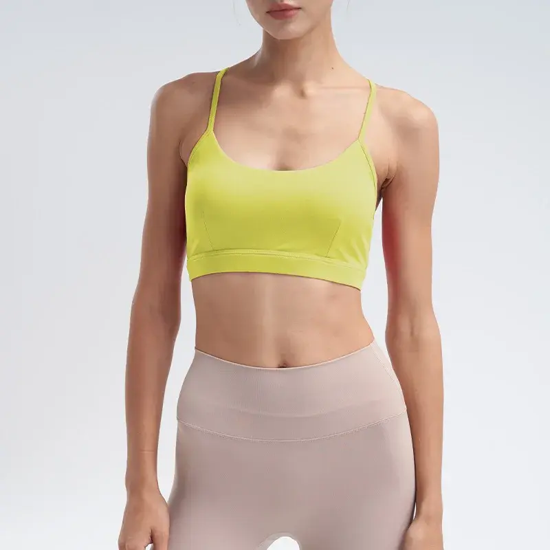Camiseta deportiva sin mangas con cojín para el pecho para mujer, Top deportivo de Yoga, color Nude, ajustable, novedad de verano