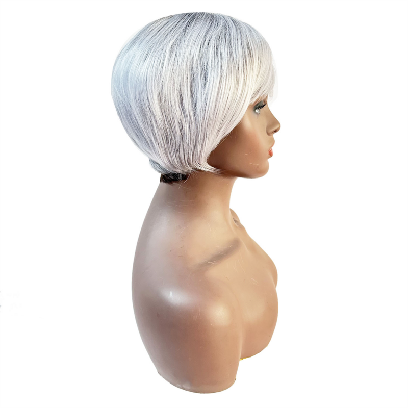 Peruka z wiatrem 4 Cal zakrywająca głowę szary i biały krótkie włosy w podeszłym wieku elegancka modna peruka zestaw