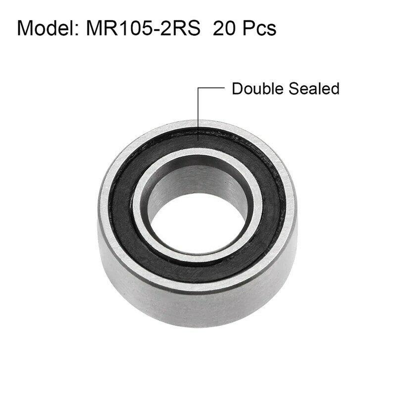 40PCS MR105-2RS 5X10x4mm Ball Bearing Steel Double-Shielded Miniature Ball Bearings,Black
