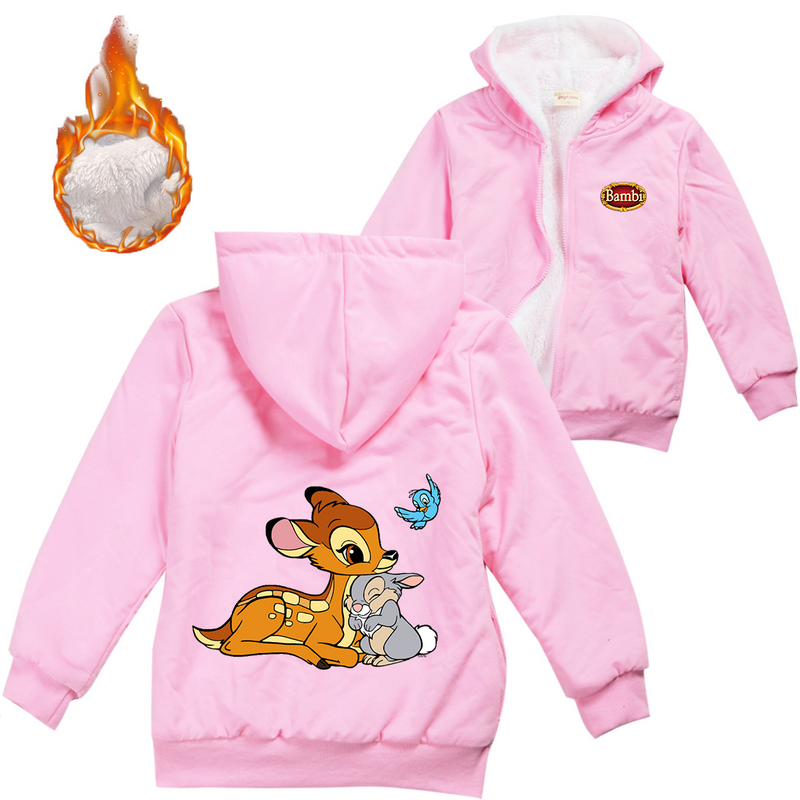 Disney Bambi-chaqueta cálida de invierno para niños y niñas, abrigo con cremallera, suéter grueso con capucha, prendas de vestir exteriores