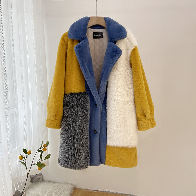 2024 Modetrend Kunst pelz Damen mantel Winter Französisch wunderschöne vielseitige Pelzmantel Kontrast farbe Revers Damen mantel