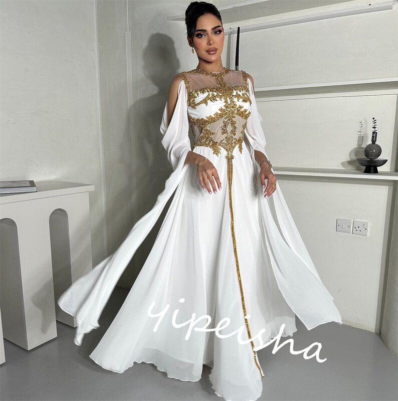 Prom Dress Evening Chiffon Draped Beading Cocktail Party A-line High Collar Bespoke Occasion Gown Long Dresses Saudi Arabia